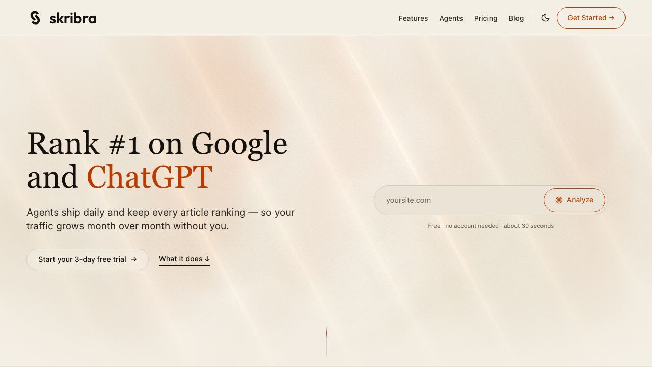 Skribra website screenshot