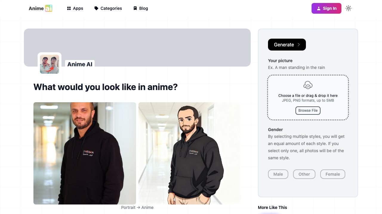 Anime AI website screenshot