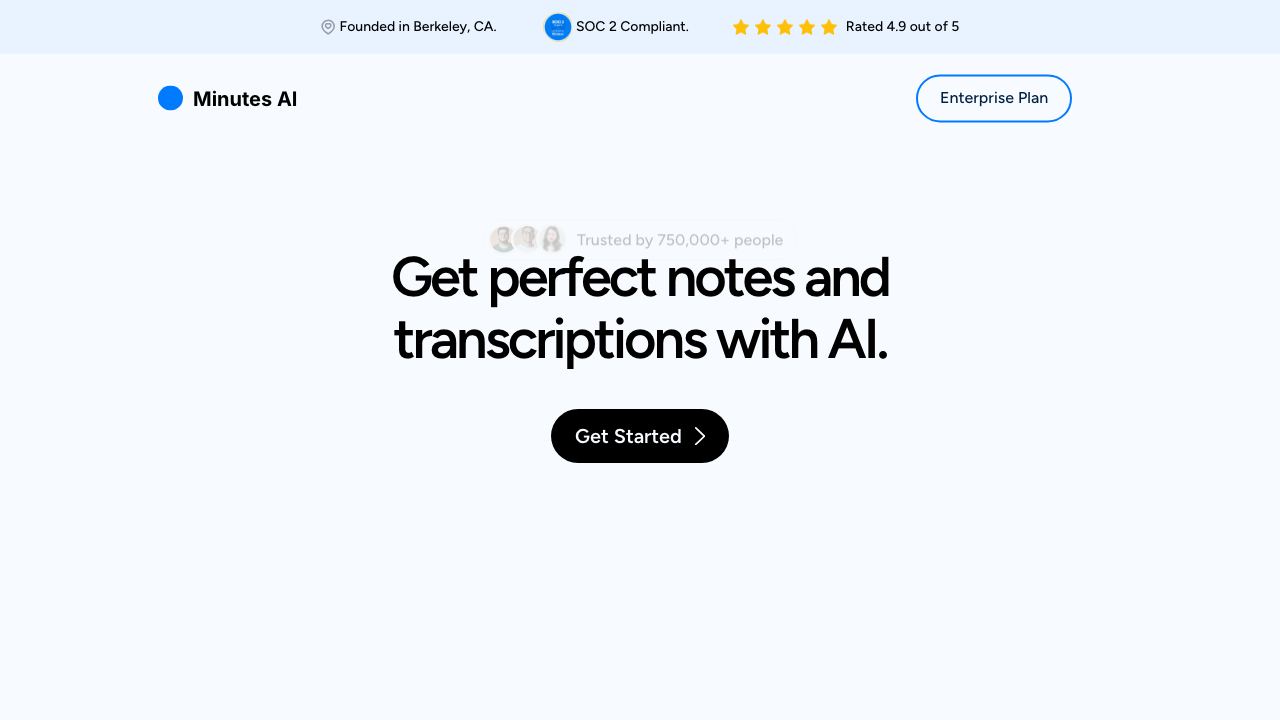 Minutes: AI Meeting Notes & Transcripts website screenshot