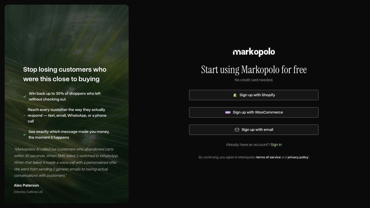 Markopolo AI website screenshot