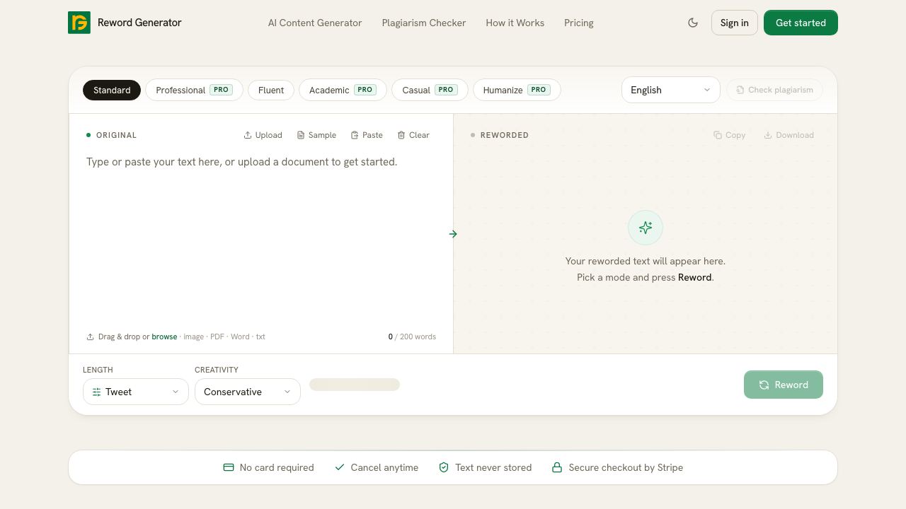 Reword Generator website screenshot
