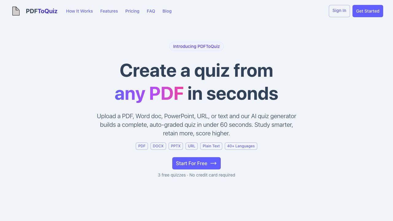 PDFToQuiz website screenshot