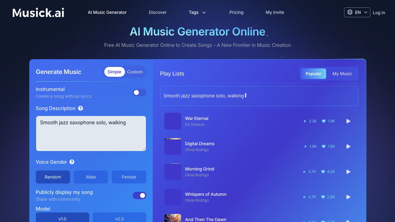 Musick AI website screenshot