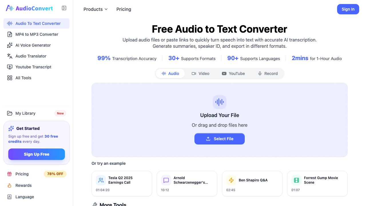 AudioConvert website screenshot