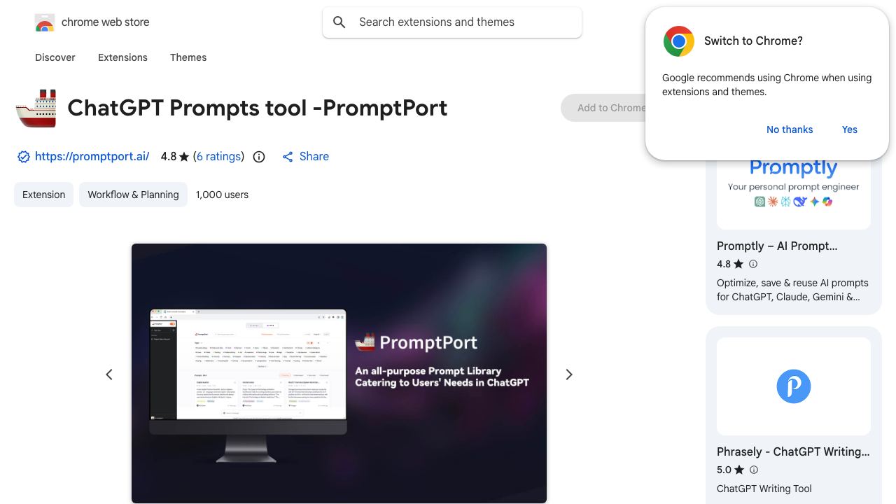 ChatGPT Prompts tool -PromptPort 网站截图