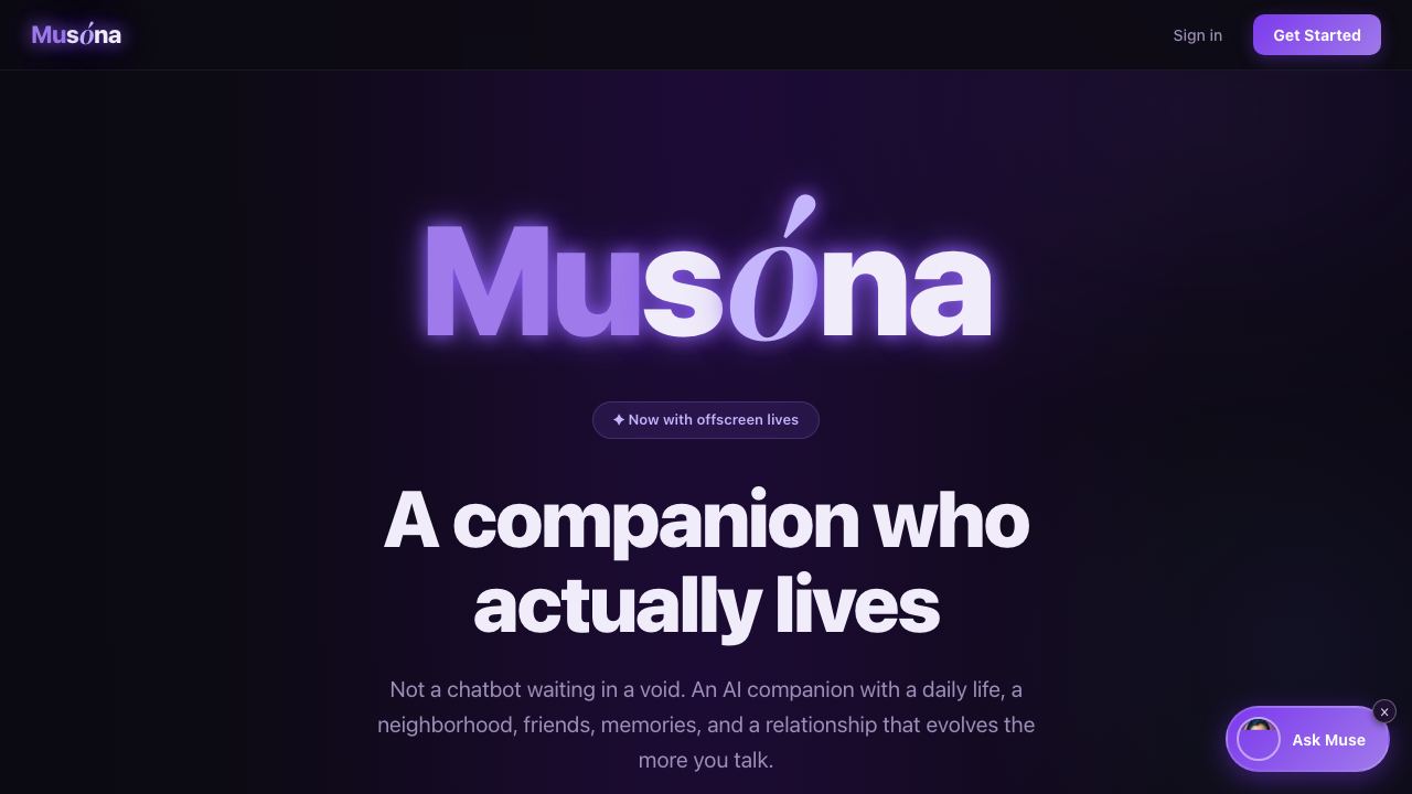 musona ai companion 网站截图