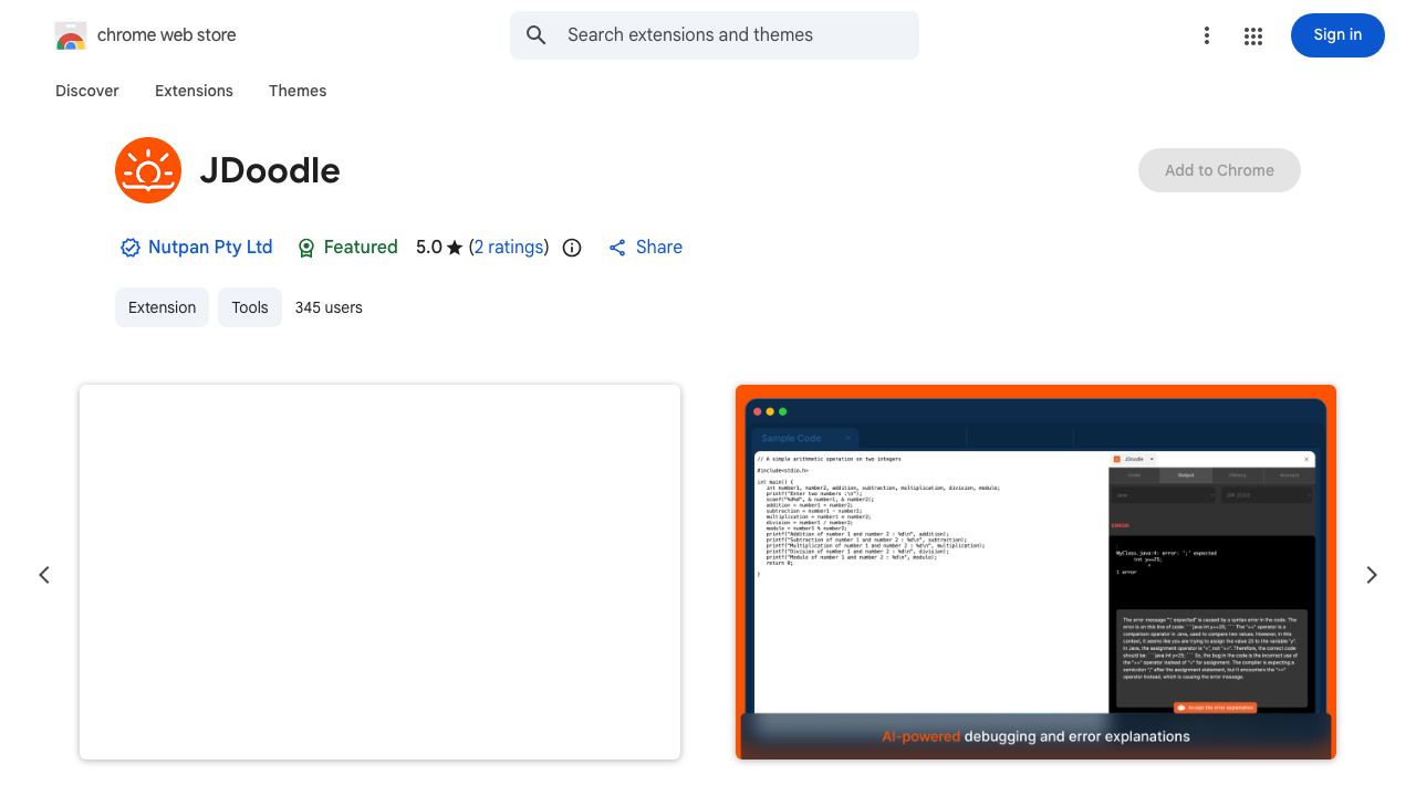 JDoodle IDE Chrome Extension for Coding website screenshot