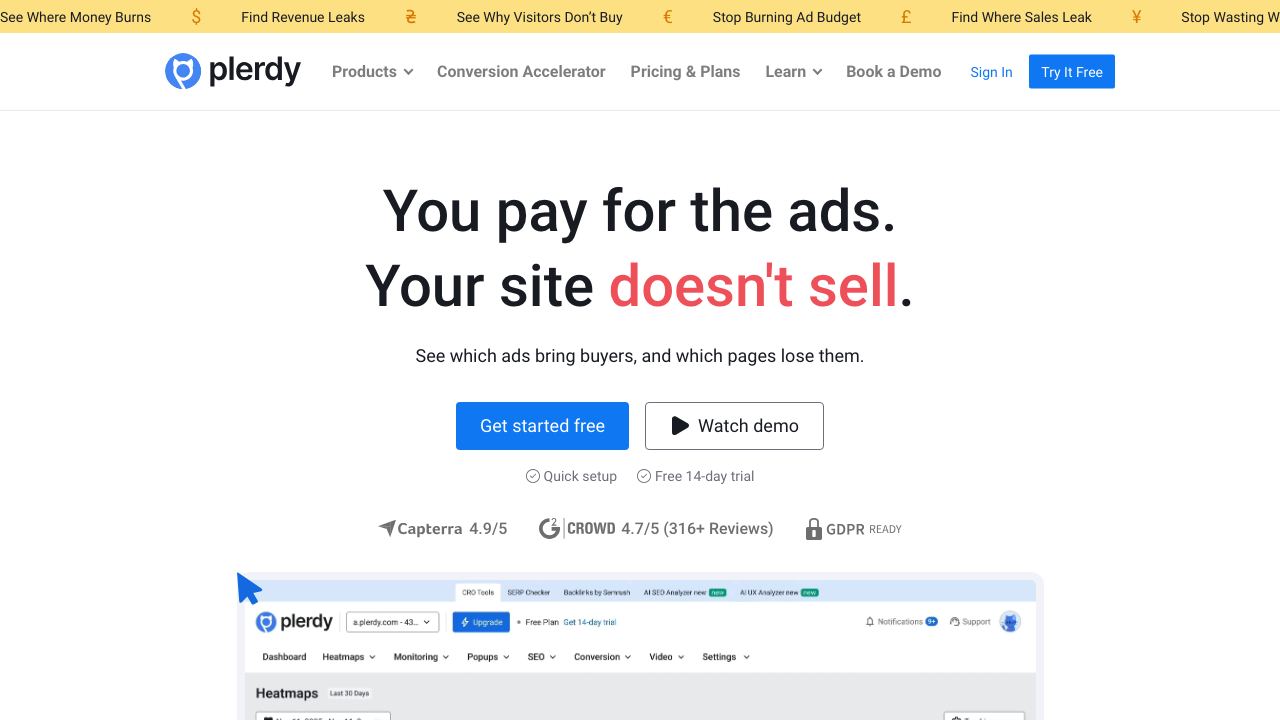 Plerdy website screenshot