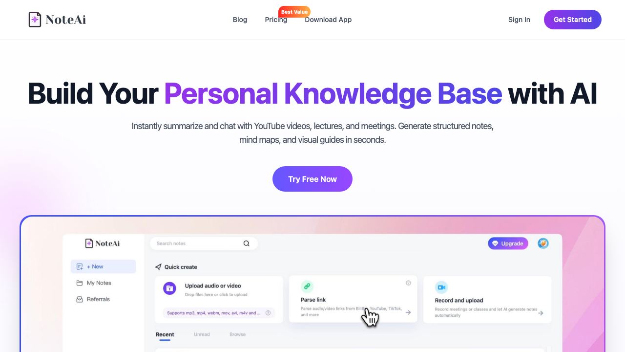 NoteAi website screenshot