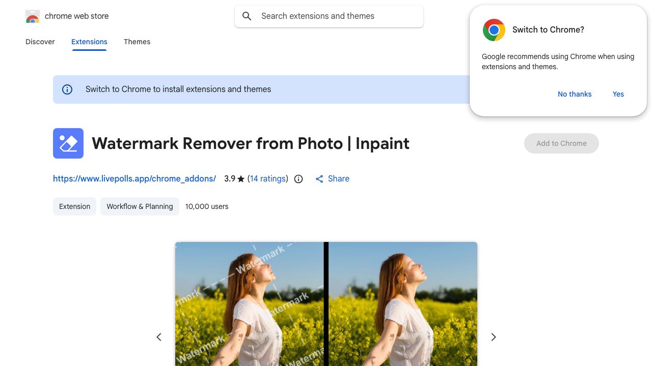 Watermark Remover from Photo | Inpaint 网站截图