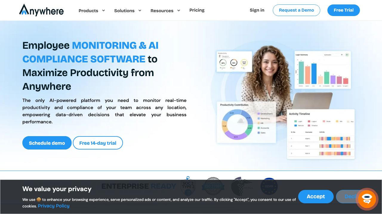 wAnywhere - Employee Monitoring Software website screenshot