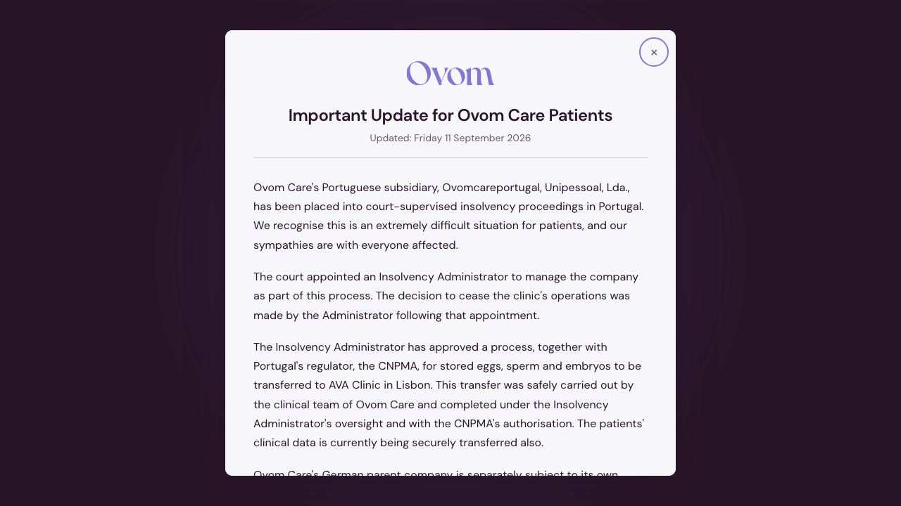 Ovom Care website screenshot