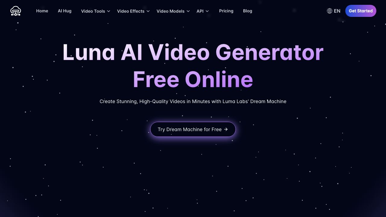 Luma AI Video Generator Free Online by Dream Machine website screenshot