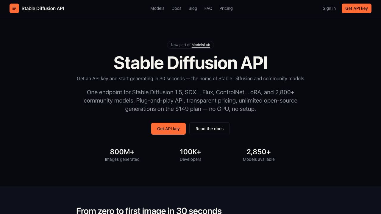 stablediffusion api 网站截图