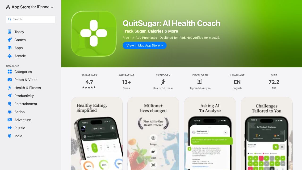 QuitSugar: Track & Cut Sugar 网站截图