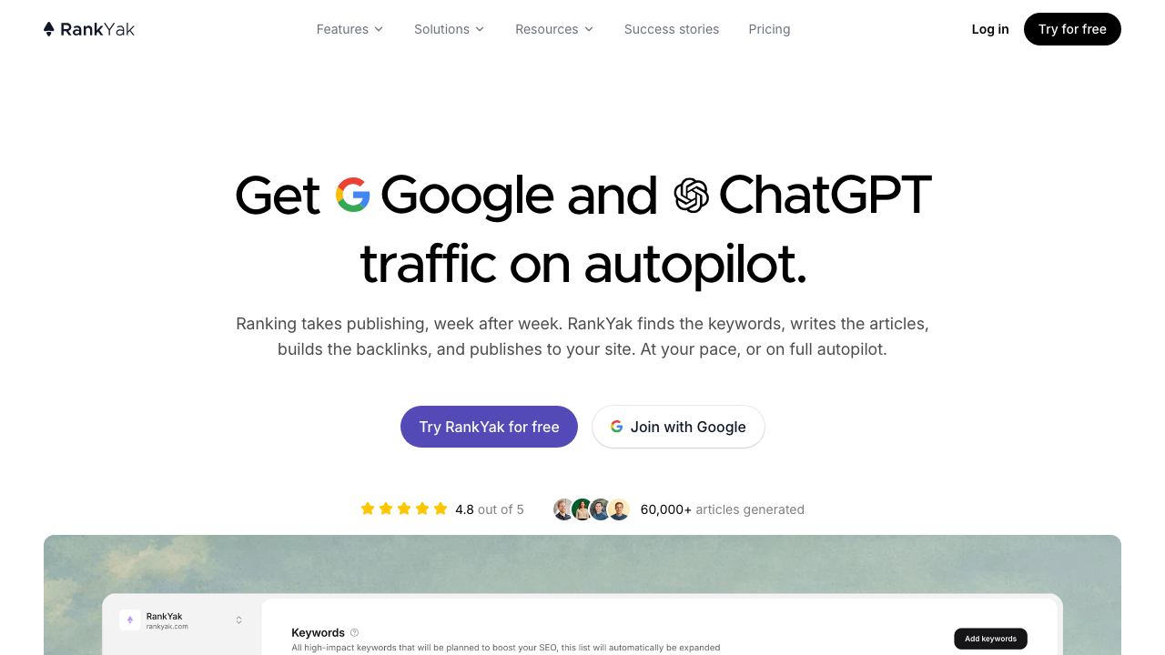 RankYak website screenshot
