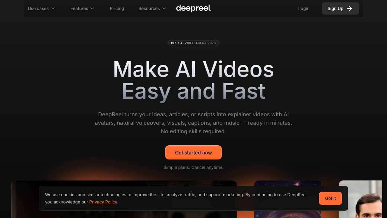 DeepReel 网站截图