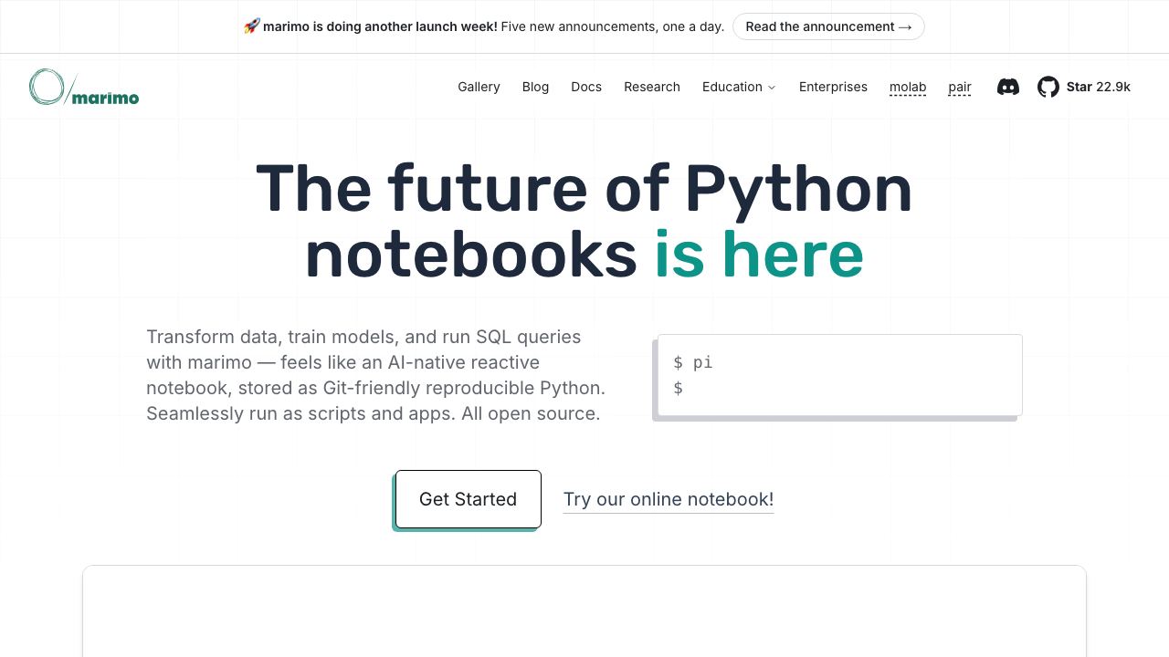 marimo website screenshot