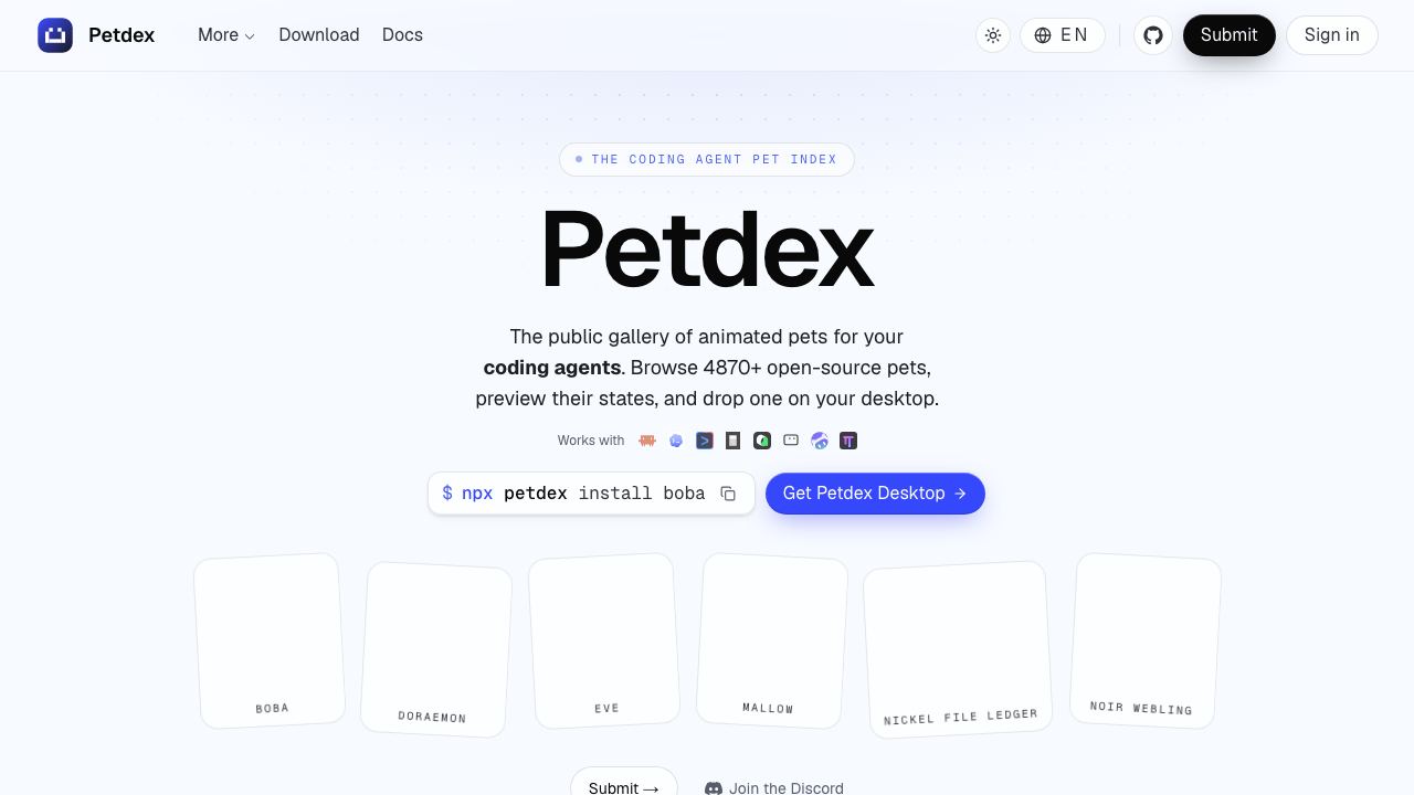 Petdex 网站截图