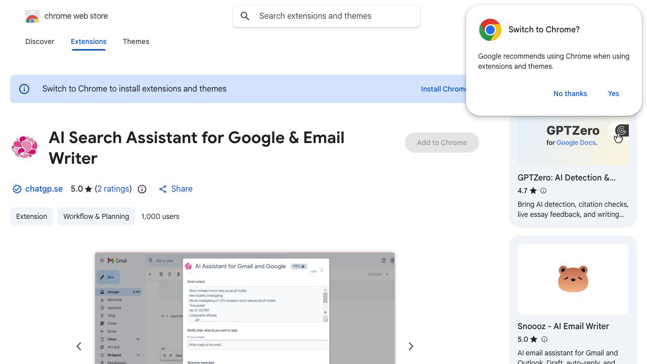 ChatGPT for Google, AI Email & Content Writer website screenshot