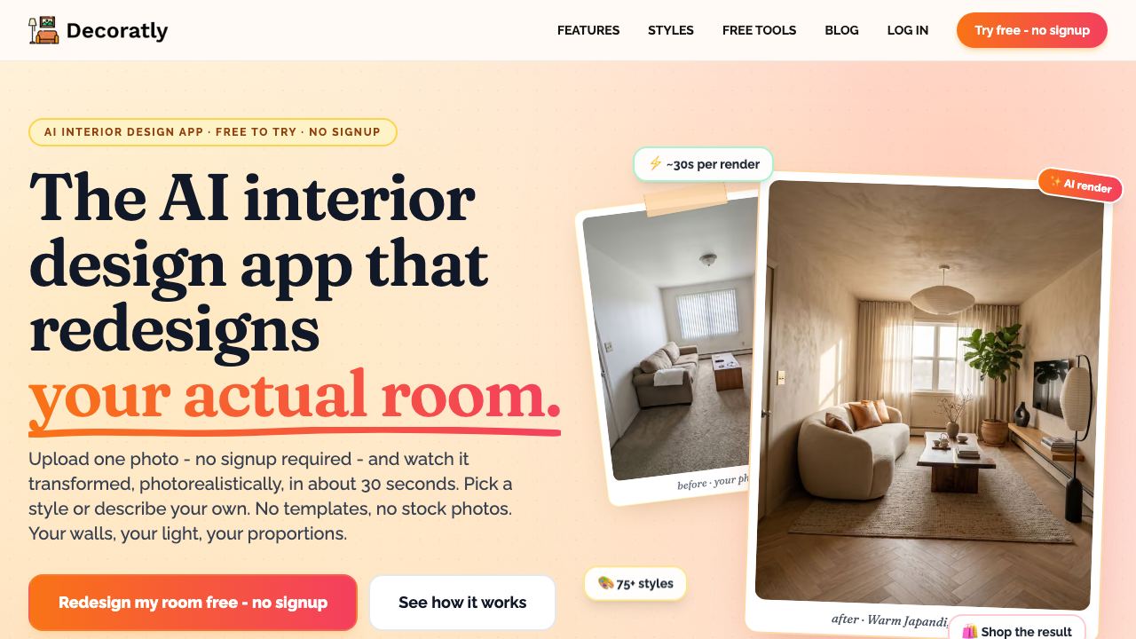 Turn photos into interior design ideas 网站截图
