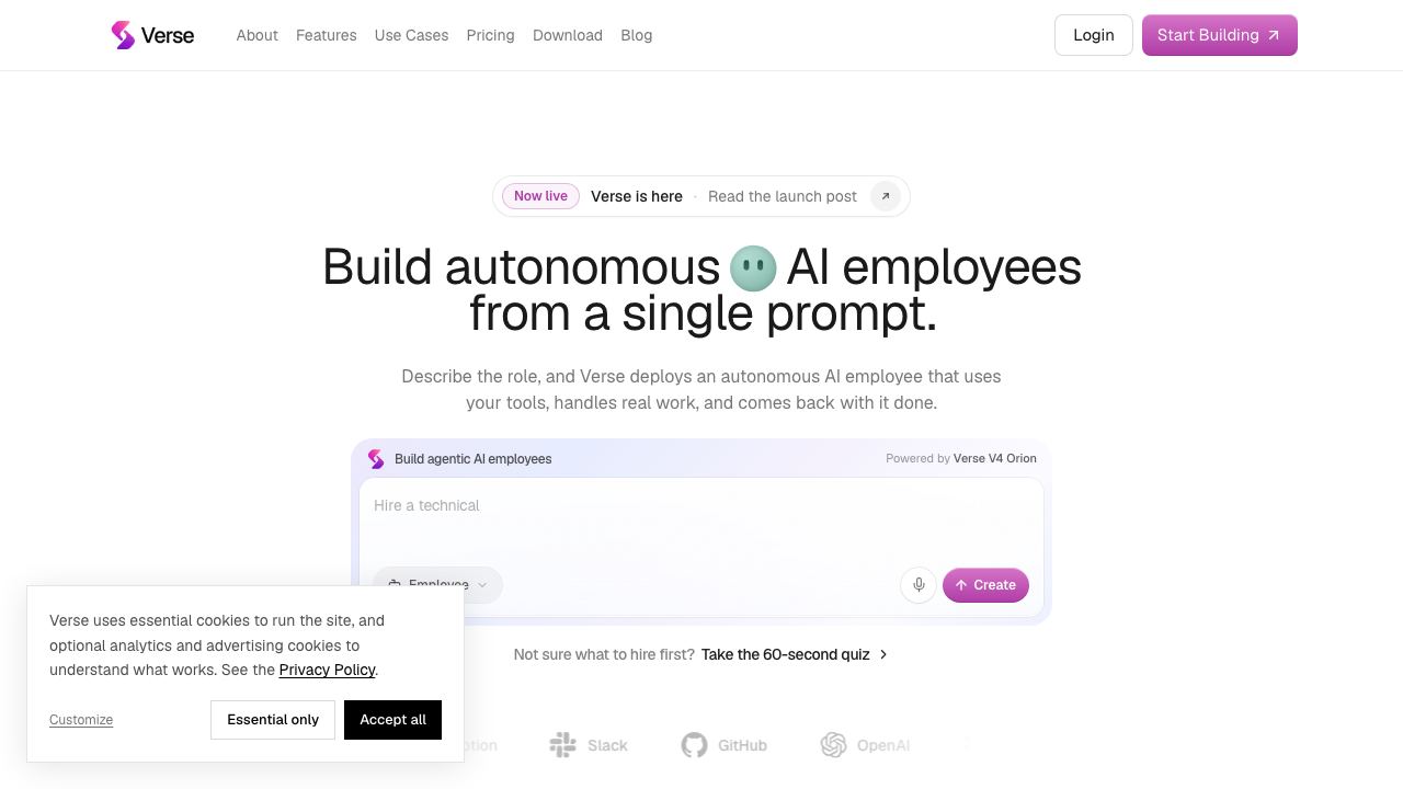 Verse website screenshot