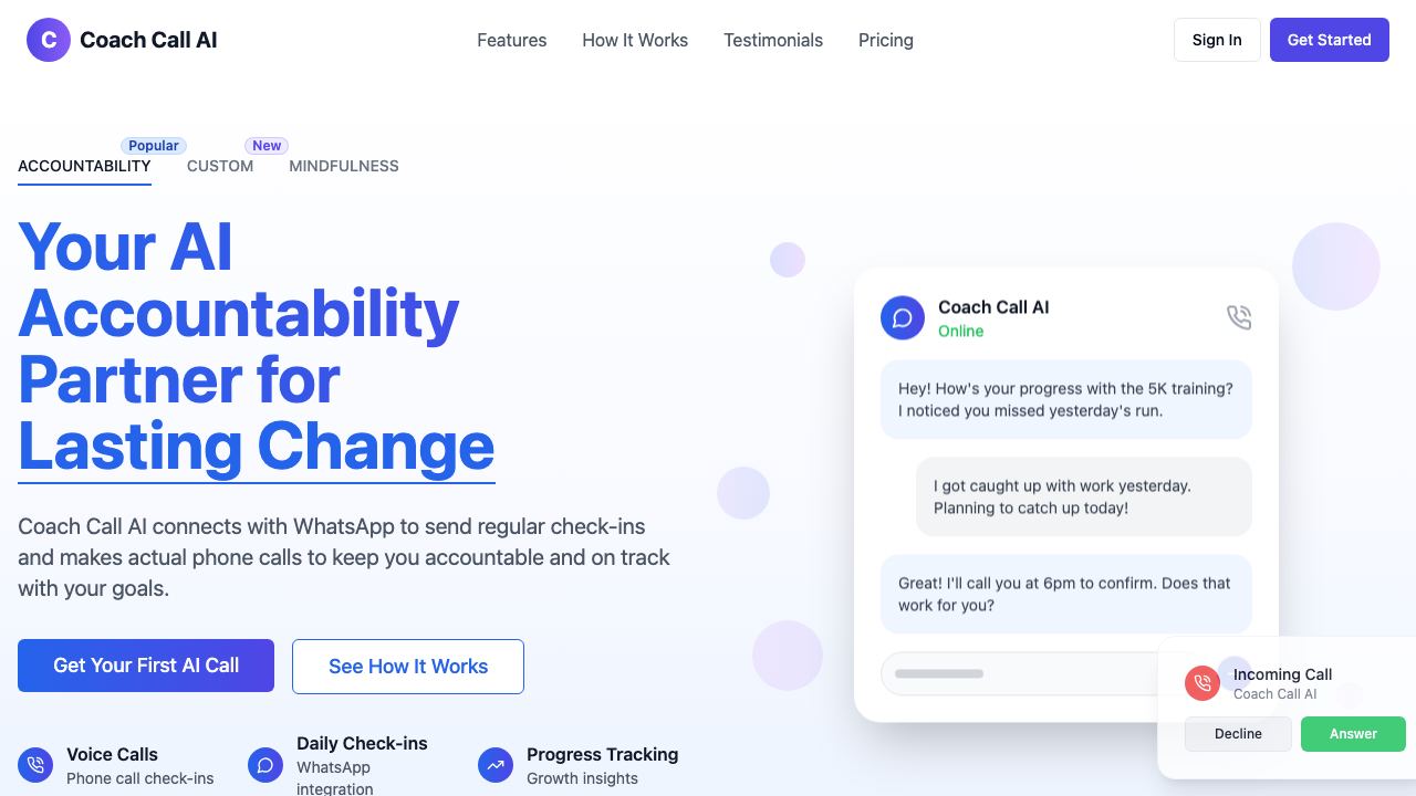 Coach Call AI website screenshot