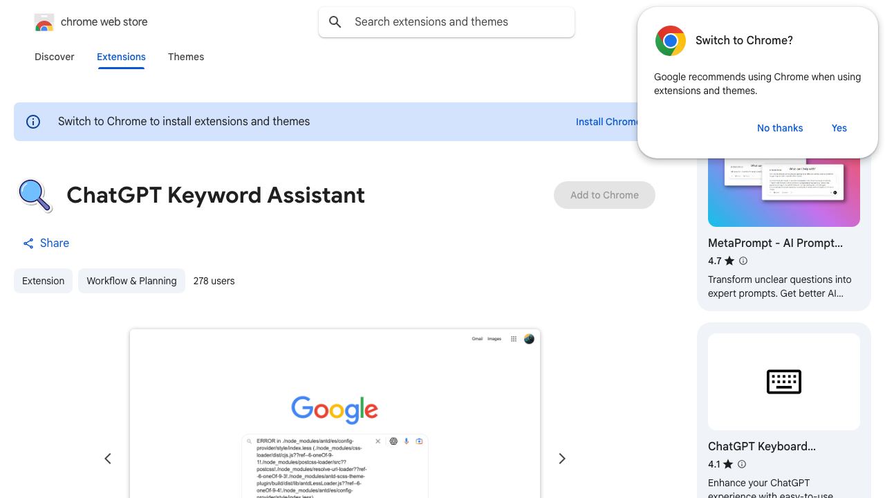 ChatGPT Keyword Assistant 网站截图