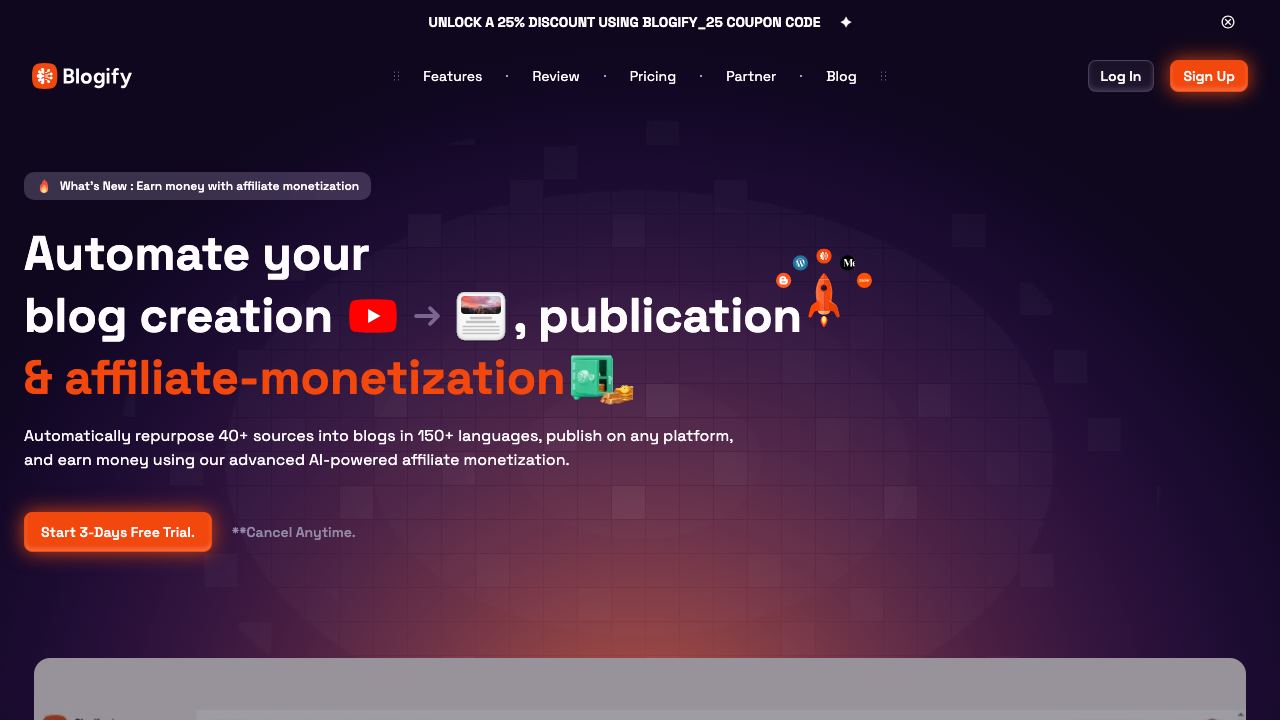 Blogify.ai website screenshot