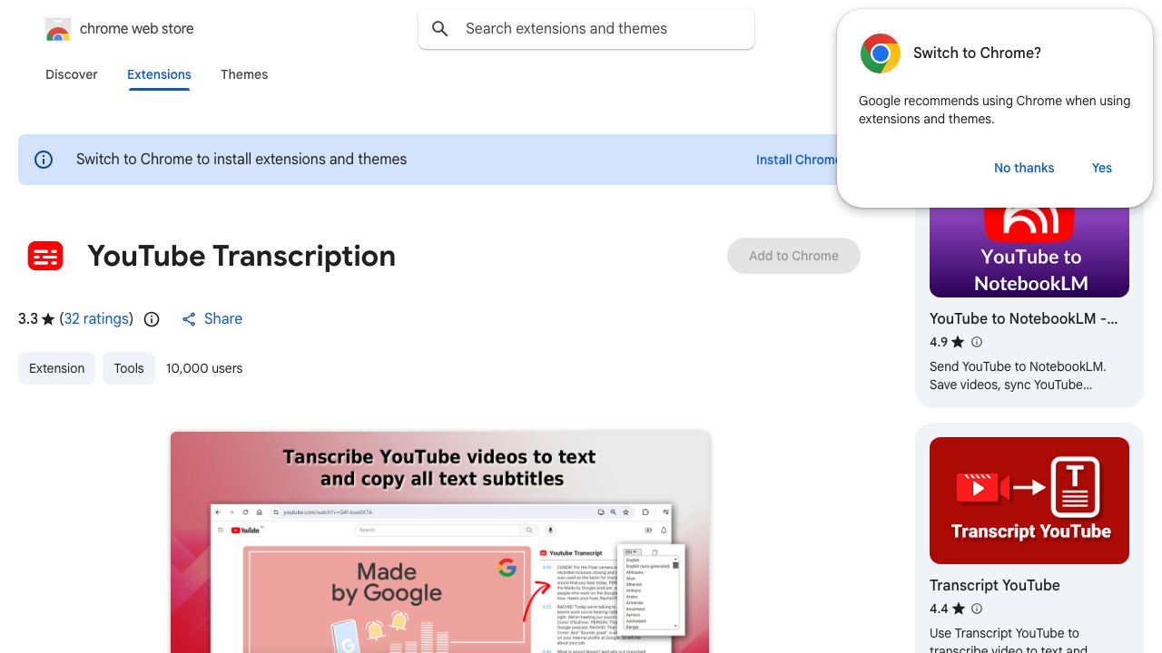 YouTube Transcription 网站截图