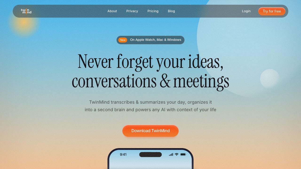 TwinMind 网站截图