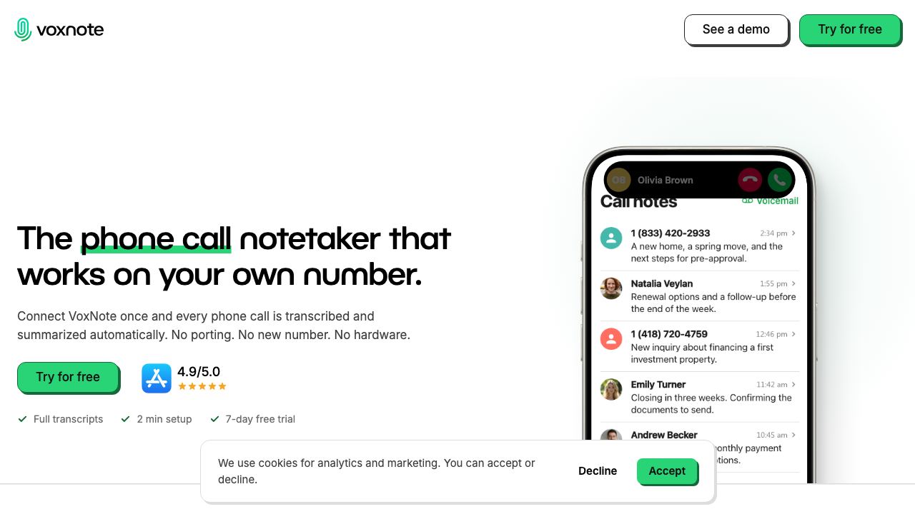 VoxNote website screenshot