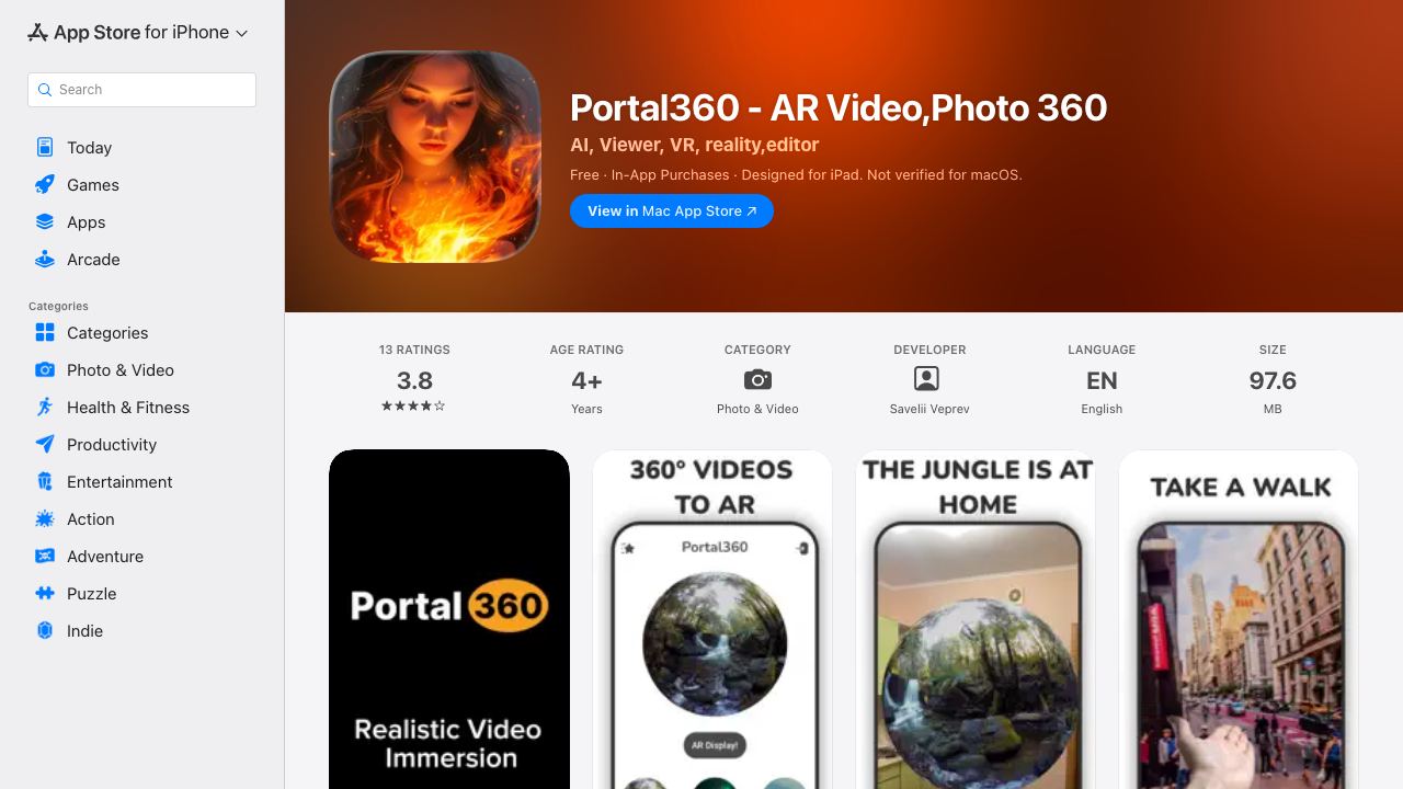 Portal 360 - 360 video Viewer in AR 网站截图