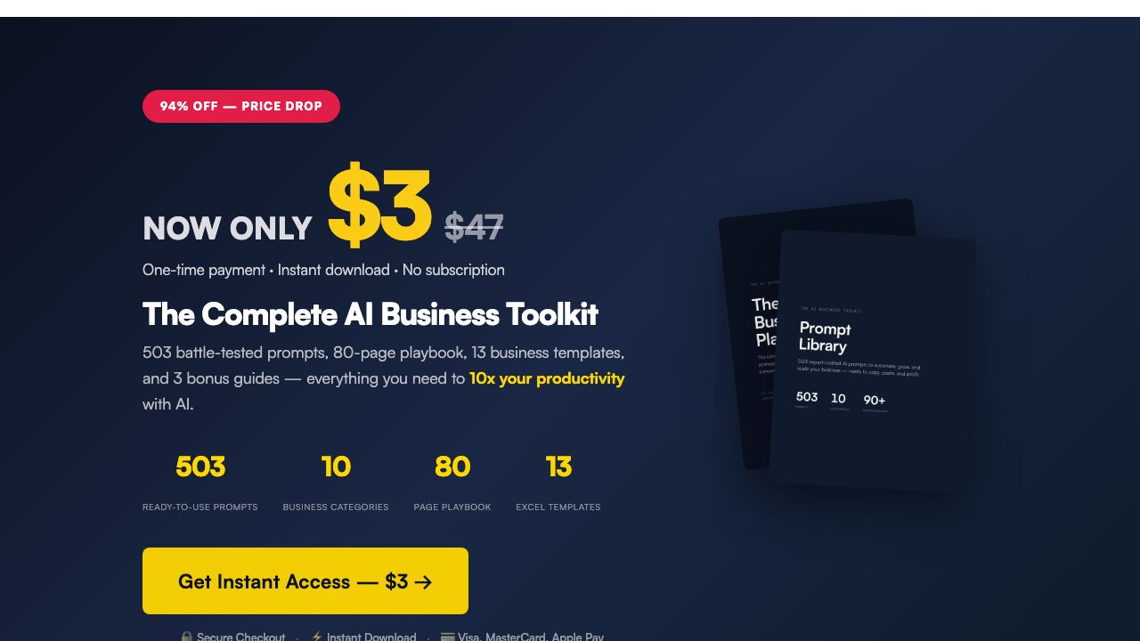 Daily Prompt Kit — AI Business Toolkit website screenshot