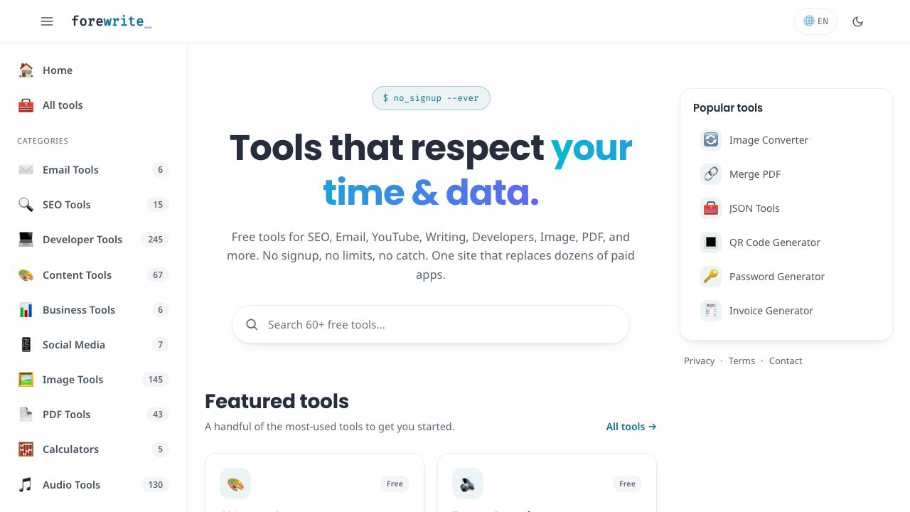 Forewrite website screenshot
