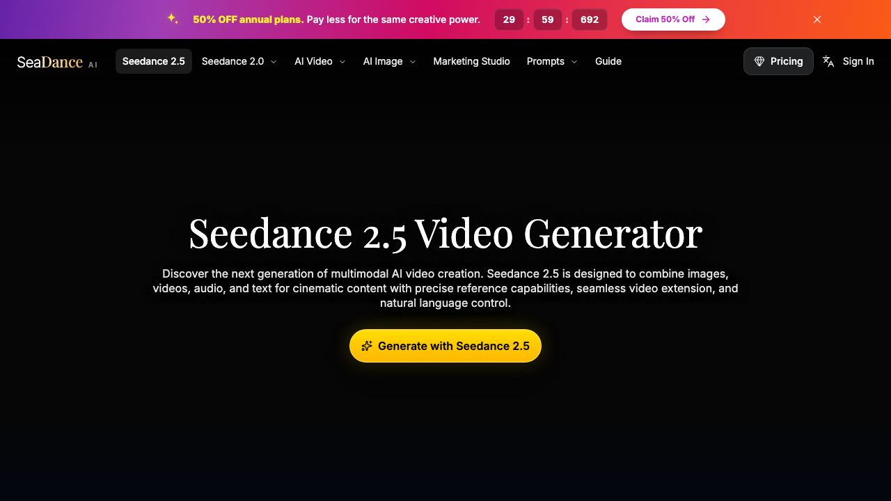 Seedance 2.5 - seadance website screenshot