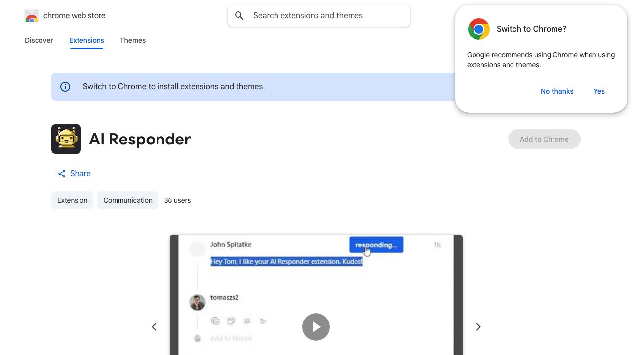 AI Responder website screenshot