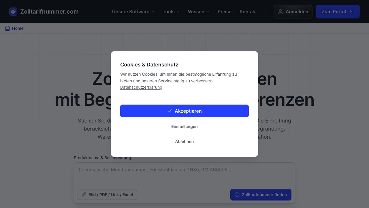 Zolltarifnummer.com 网站截图