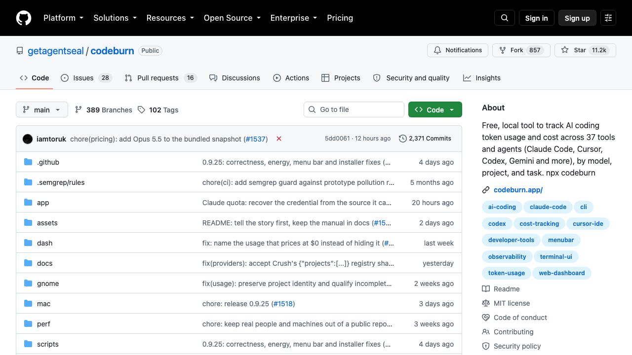 CodeBurn website screenshot