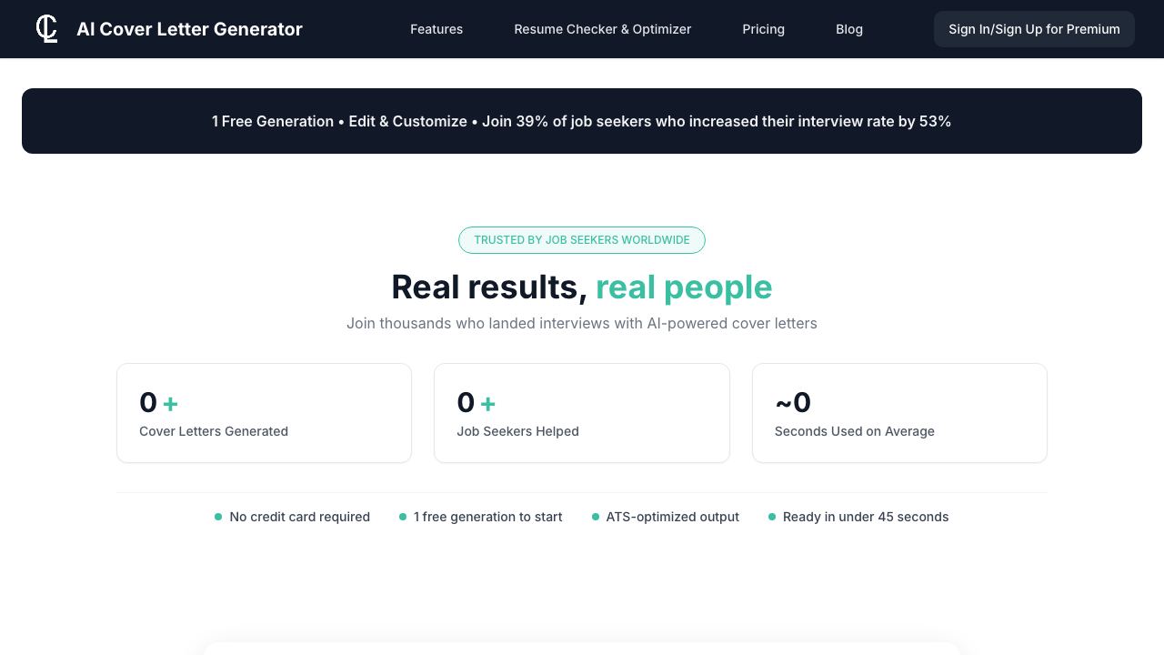 AI Cover Letter Generator | Free Professional Cover Letters 网站截图