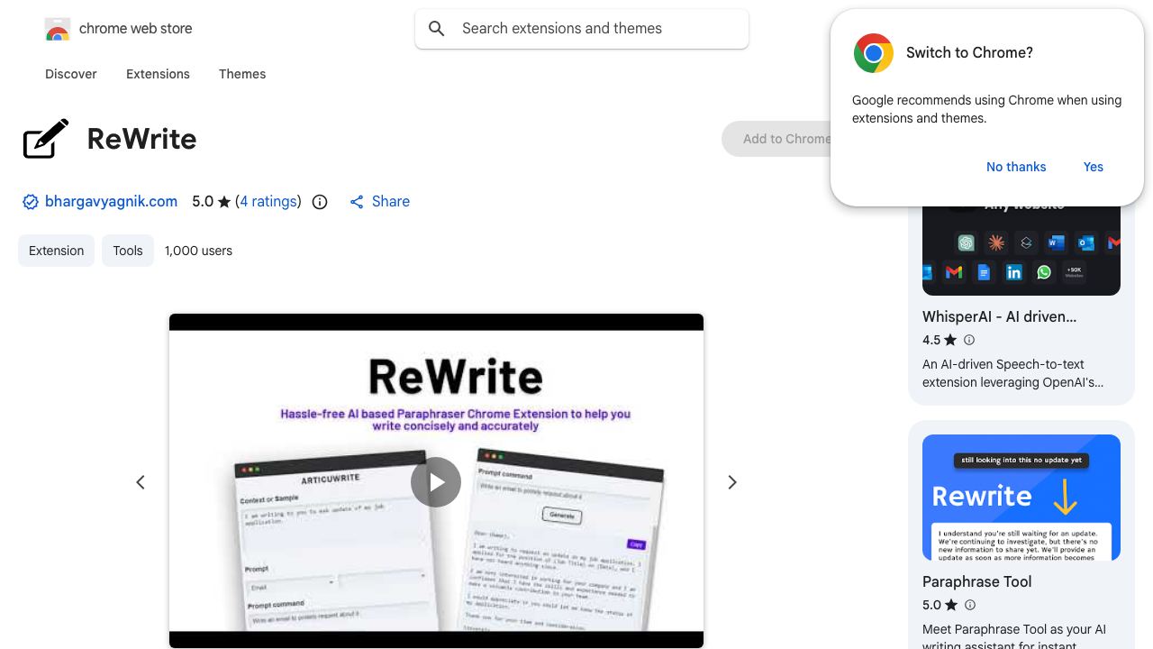 ReWrite website screenshot