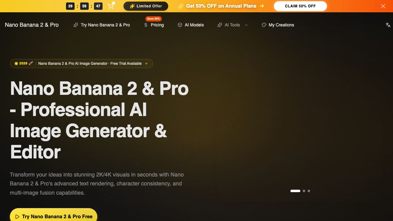 Nano Banana Pro - Professional Free AI Photo Editor website screenshot
