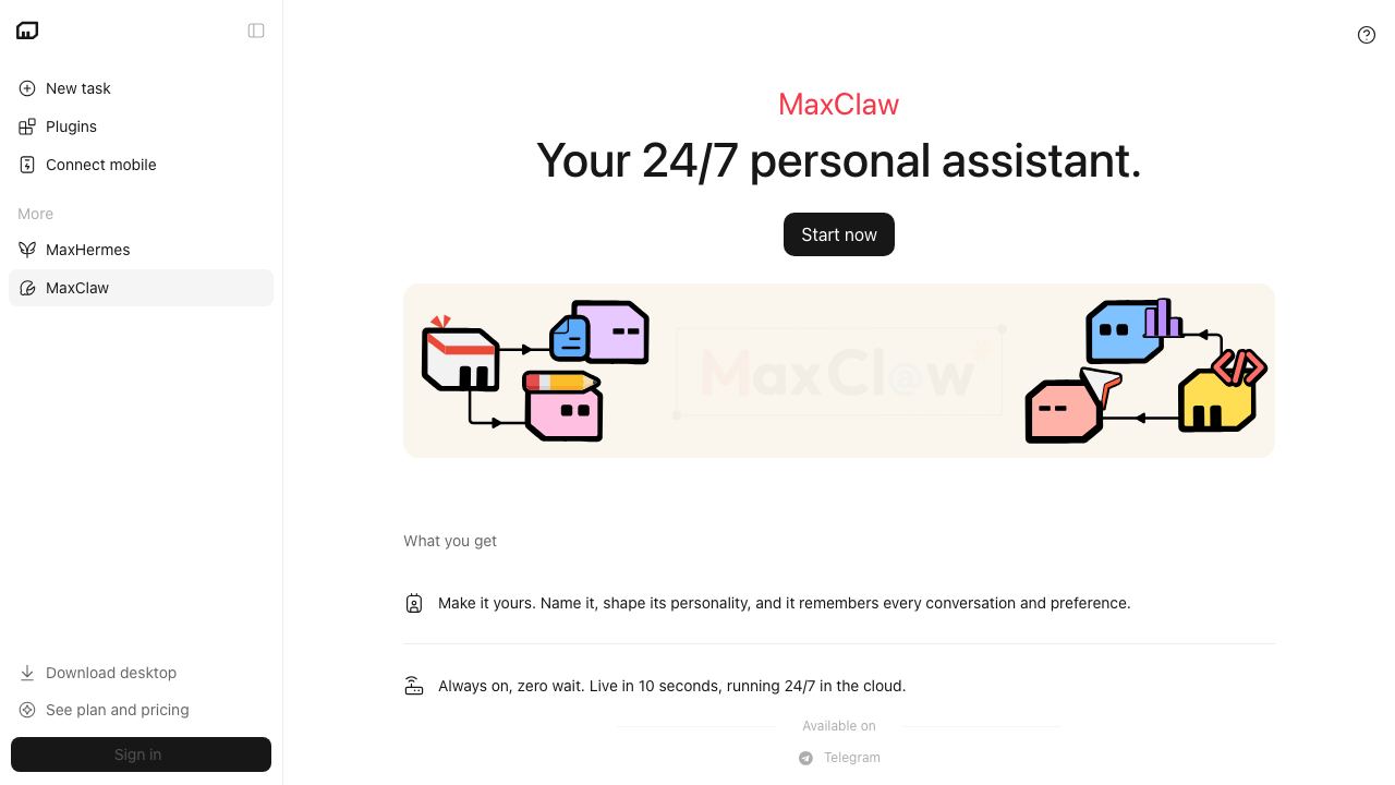 MaxClaw - MiniMax OpenClaw 网站截图