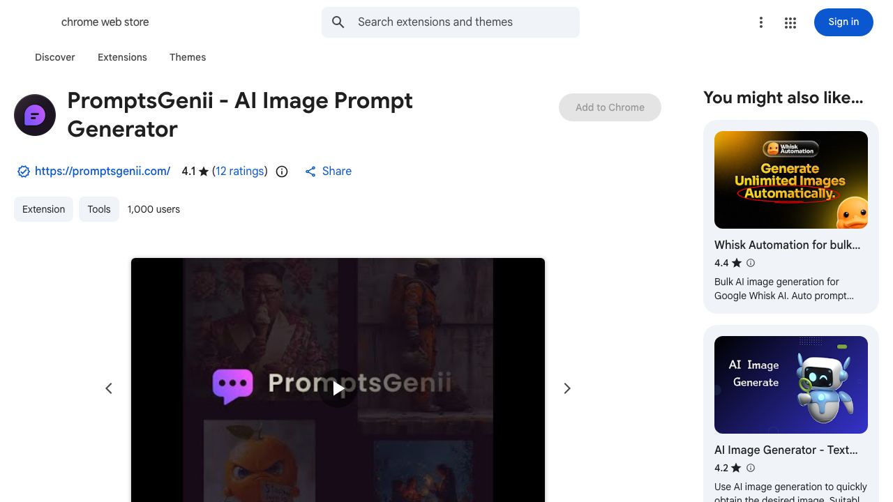 PromptsGenii - AI Image Prompt Generator 网站截图