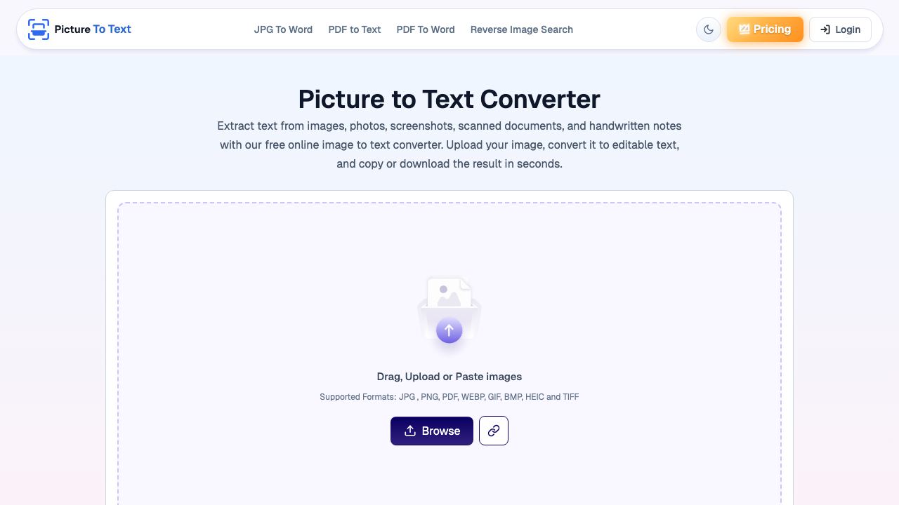 Picture To Text website screenshot