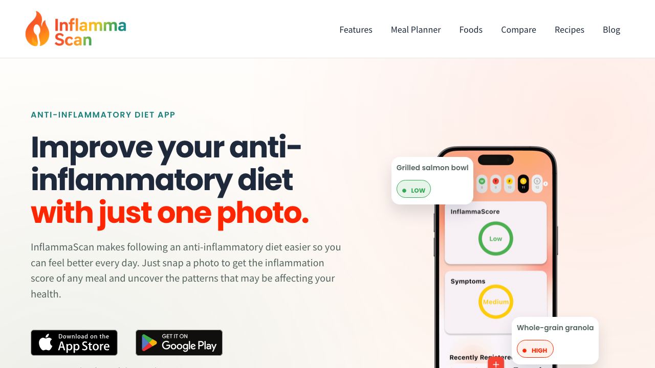 InflammaScan | Anti-Inflammatory Diet App 网站截图