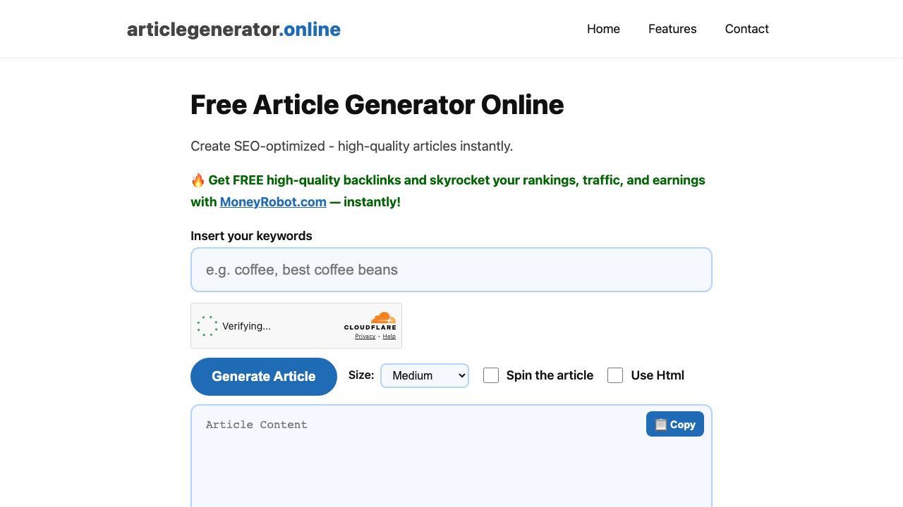 Free AI Article Generator With Tones 网站截图