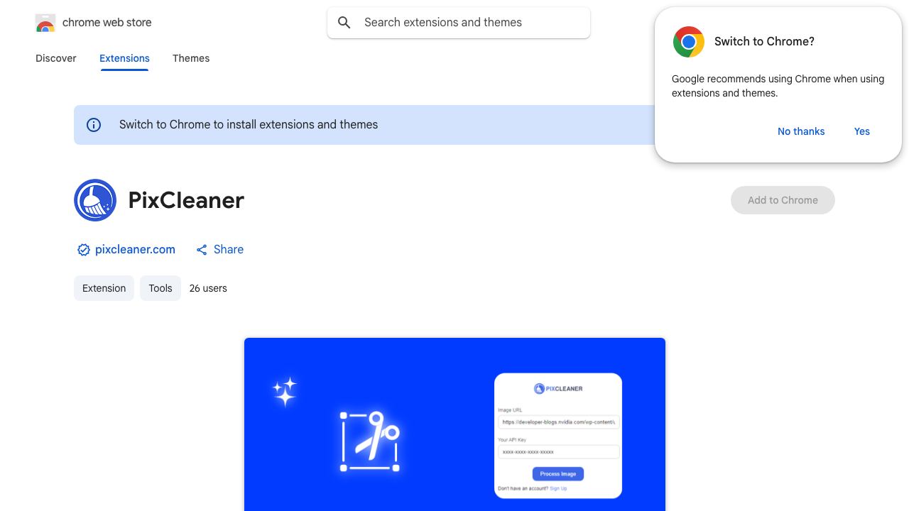 PixCleaner website screenshot