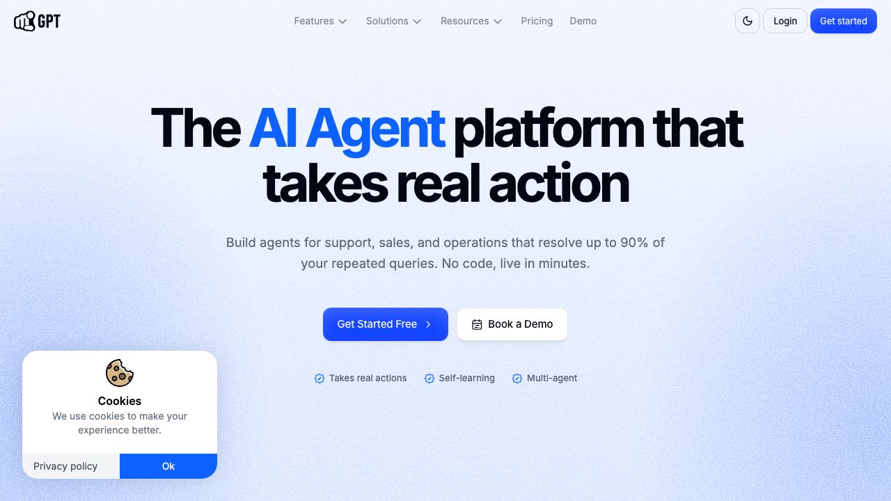 YourGPT Chatbot 网站截图