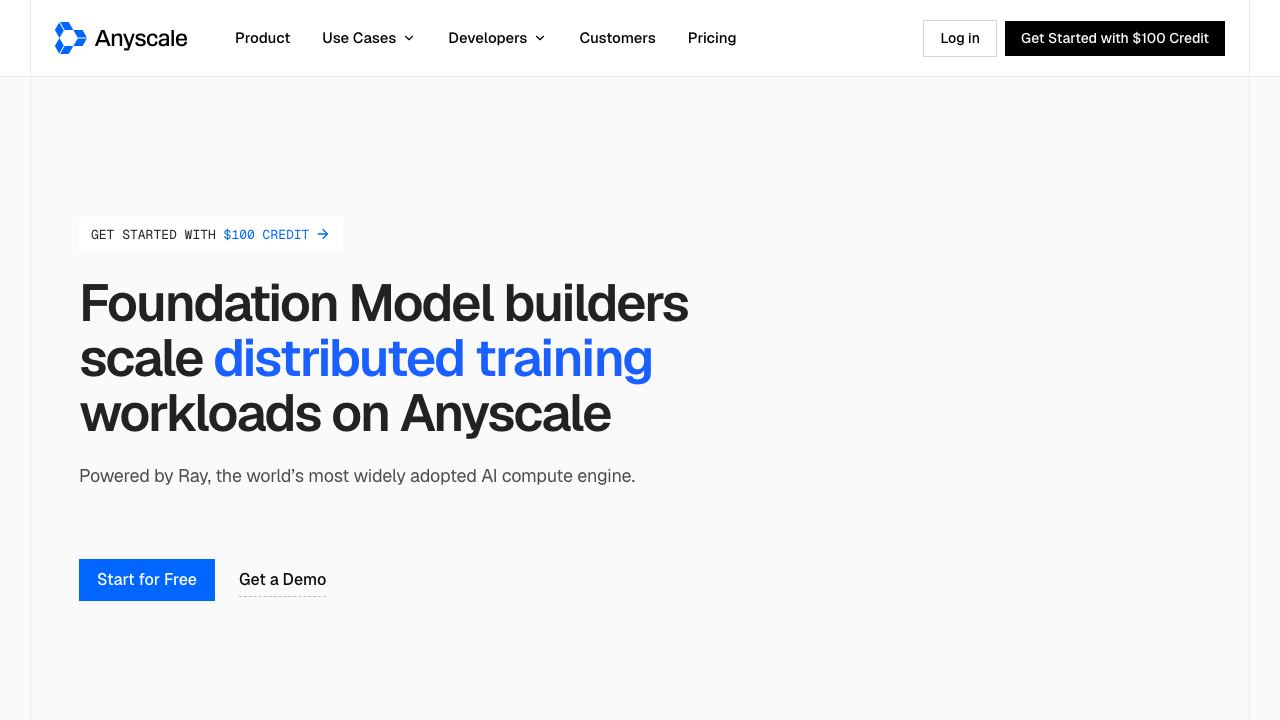 Anyscale | Scalable Compute for AI and Python website screenshot